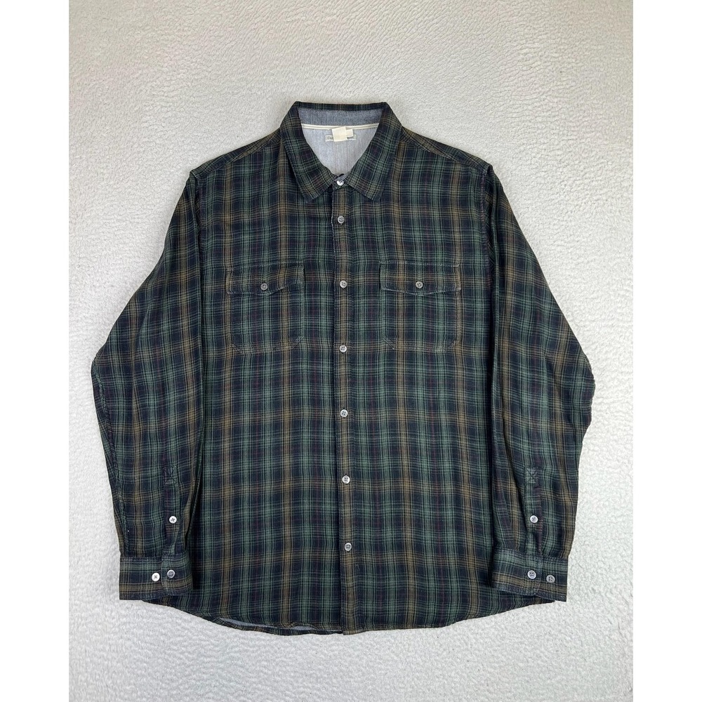 Carbon2cobalt Mens Large Green Plaid Button‎ Up Long Sleeve Cotton Shirt 133381